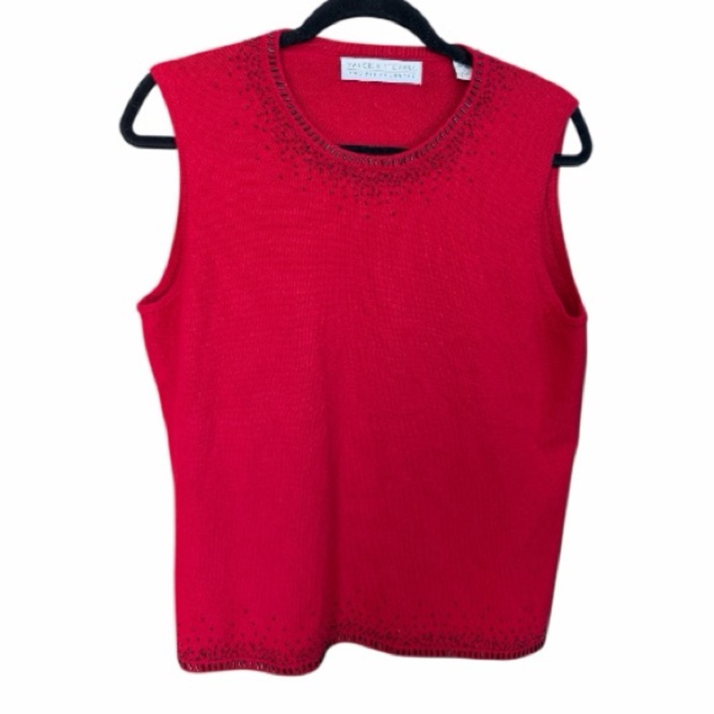 Valerie Steven’s‎ 100% Cashmere Red beaded detail Sleeveless Top size large